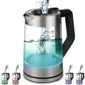 Ecosa Glas Wasserkocher mit Temperatureinstellung | Easy Fill Deckel | Membran Einlass | LED Farbwechsel in Abhängigkeit der Temperatur | 1,7 Lite... - Silber/Schwarz