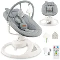 MoMi PEARL – Babywippe mit Bluetooth, 360° Sitzdrehung, 2 Modi, Nummern‑Panel – Grau