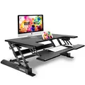Duronic DM05D1 BK Computertisch - Workstation 92 x 56 cm mit Tastaturablage - Schreibtischaufsatz höhenverstellbar 16 bis 41cm - Stehpult für 2 Monitore und Tablet - Sitz-Steh Schreibtisch für PC