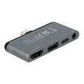 DeLock Mini USB C HUB für iPad Pro, 4 in 1 USB C Adapter mit HDMI 4K 60 Hz, USB C Powe Delivery 2.0 bis 100w, USB 2.0 Port, 3,5 mm Headset Buchse, 87751