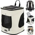 CADOCA® Haustierrucksack bis 12 kg verstellbare Gurte faltbar Kurzleine Reflektorstreifen Haustier Tragetasche Katze Hund Rucksack beige - Beige