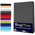 Buymax Spannbettlaken Topper, Spannbetttuch für Topper bis 12 cm Höhe, 100% Baumwolle Jersey, Jersey, Gummizug: Rundumgummi, (1 Stück), Pflegeleicht und Atmungsaktiv, in Verschiedenen Farben und Größen grau 200 cm x 200 cm