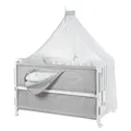 roba Room Bed 60 x 120 cm Woodland Buddies - Höhenverstellbares Beistellbett - Inkl. Matratze, Bettwäsche, Himmel & Rollensatz - Weiß / Hellgrün