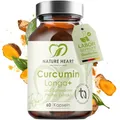 Nature Heart Curcumin Longa + 60 Kapseln – Hochdosierter Curcumin-Extrakt mit Piperin - Schwarzer Pfeffer – Vegan, ohne Zusatzstoffe – Kurkuma Extrakt