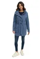 MARIKOO Damen Übergangsmantel (XS-3XL) - Eleganter Mantel mit Taillengürtel, abnehmbarer Kapuze, 2-Wege-Reißverschluss, Warme Jacke Frauen - N047 (L, Dus-Blue)
