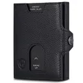 VON HEESEN Slim Wallet mit XL Münzfach & RFID Schutz - Leder Geldbörse Herren klein - Mini Geldbeutel Damen Portmonee - Kartenetui Echtleder Karten Portemonnaie - Kreditkartenetui Schwarz