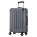 YONSLY Koffer Suitcase L Grau, Trolley Reisekoffer, Rollkoffer Handgepäck mit 4 Rollen 360°, Hartschalenreisekoffer, Zahlenschloss, Weicher Gummigriff