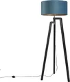Qazqa country-rustic Stehleuchte mit Schirm, Stehlampe - Puros - Schwarz Gold, Holz, max. 60W, Geeignet für LED, 151cm, Ideal als Flur, Schlafzimmerlampe und Wohnzimmerlampe