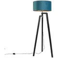 QAZQA Stehlampe Stativ Schwarz mit Blauem Schirm und Gold 50 cm Puros