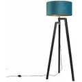 Qazqa Stehlampe Stativ Schwarz Mit Blauem Schirm Und Gold 50 Cm -