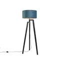 Qazqa country-rustic Stehleuchte mit Schirm, Stehlampe - Puros - Schwarz Gold, Holz, max. 60W, Geeignet für LED, 151cm, Ideal als Flur, Schlafzimmerlampe und Wohnzimmerlampe