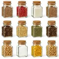 gouveo 12er Set Gewürzgläser 150 ml eckig mit Korken - Kleine Korkengläser mit Korkverschluss - Leere Vorratsgläser für Kräuter, Gewürze - Kleine Glasdose