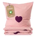 Lavea Emilia Kinder Bettwäsche Set 135x200 cm + 80x80 cm - Baumwolle, Herzmotiv, Reißverschluss, Rosa Bordeaux