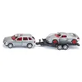 siku 2544, PKW mit Transport-Anhänger und Sportwagen, 1:55, Metall/Kunststoff, Silber/Grün, Kippbare Ladefläche