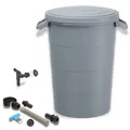YourCasa Regentonne 80 Liter [inkl. Anschlusset & Bohrer] Regenfass Wetterfest aus Kunststoff mit Wasserhahn - Regenwassertonne - Wasserfass Regenwassertank Wassertonne für Garten (Grau, 80L)
