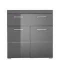 trendteam smart living - Amanda - Kommode - Grau Hochglanz - Standschrank - (BxHxT) 73 x 79 x 31 cm - 2 Türen mit moderner Fräsung und 1 großen Schublade - silberfarbene Griffe - Kratzfest