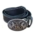 Pezzo D'oro Koppelgürtel Koppelgürtel Bayerisches Wappen, Löwe, Bayernraute blau emailiert (1-teilig) Gürtel aus Büffelleder, weiß gesteppt 115