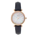 Fossil Carlie Mini Watch für Damen, Quarzwerk mit Edelstahl- oder Lederarmband, Blau und Roségoldton, 28MM