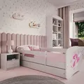 Kinderbett Jugendbett Fee mit Schmetterlingen 70x140, 80x160, 80x180 cm - Komplettset mit Matratze, Schublade & Rausfallschutz - Weiß