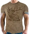 LOBO NEGRO® Trachtenshirt für echte Bayern Fans im washed vintage retro used Look: Platzhirsch