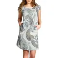 Caspar Sommerkleid SKL022 Damen Sommer Leinenkleid mit Paisley Print bis Größe 50 Luftig leicht, figurumspielende Form, mit seitlichem Jersey-Einsatz grau 4XL - DE48 UK20 IT52 ES50 US18