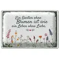 Roomando Metallschild Blechschild Spruch Garten ohne Blumen Leben ohne Liebe 30x20cm 30x20