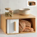 Praknu Brotkasten Groß aus FSC® Holz mit Schiebetür - Brotaufbewahrung 40x28cm - Platzsparend und stilvolle Brotbox für längere Frische - Weiß