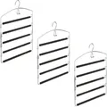 6 X Hosenbügel Platzsparend, Hosenkleiderbügel Mehrfach, Metall, Gepolstert, Hbt: 44,5x37x2,7 Cm, Silber/schwarz