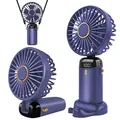 Jsdoin Handventilator, Tragbarer Mini Ventilator, Wiederaufladbar, Kleiner Taschenventilator Mit 5 Geschwindigkeitsstufen, Faltbarer USB-Ventilator für Büro, Outdoor (Violett)