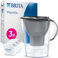 BRITA Wasserfilter Kanne Marella graphit (2,4l) inkl. 3x MAXTRA PRO Pure Performance Kartusche – Kühlschrankgeeignete Filterkanne mit BRITA Memo, Klapp-Deckel, filtert Verunreinigungen