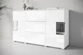 Sideboard OTTO HOME "Kenia", weiß (weiß matt, weiß hochglanz), B:150cm H:89cm T:39,5cm, Sideboards, Sideboard, Sideboard mit 3 Schubladen, 6 Fächern, Glastüren, Breite 150 cm