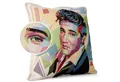 ANRO Dekokissen Jacquard-Gobelin POP Art Kissen 45x45cm Hochwertiger waschbar, Vintage ohne Füllung mit Reißverschluss Elvis Presley Beige