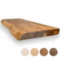 MoonTree rustikales Wandregal, lebendiger Rand, 120 cm x 30 cm x 4.4 cm, Hell