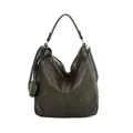 OBC Damen Tasche Shopper Hobo-Bag Schultertasche Umhängetasche Handtasche Damentasche Reisetasche Beuteltasche Leder Optik Olivgrün
