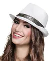 Hut Funky weiß Fasching KArneval Fasnacht Trilby Erwachsene Mafia Herrenhut Neu