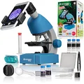 Bresser Junior Kinder Mikroskop 40x-640x mit LED, Zoom-Okular, Smartphonehalter, Urzeitkrebse-Set, ab 8 Jahren