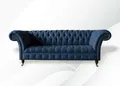 Chesterfield 3Sitzer Blau Wohnzimmer Modern Design Sofa Neu Blaue Möbel Stoff