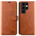OCASE Handyhülle für Samsung Galaxy S24 Ultra 5G Hülle Premium Leder Flip Klappbare Klapphülle Stoßfeste Magnetische [Standfunktion] [Kartenfächern] Schutzhülle für Samsung S24 Ultra Tasche Braun