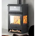 Kaminofen mit Backfach Panoramakamin Dreiseitig Glas 3 Scheiben Teba TKS 15 Verglast 3 Seiten Holzofen 12,8 kW Kamin Ofen Holz Holzherd Küchenofen - Schwarz
