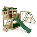 FATMOOSE Spielturm Klettergerüst TikaTaka Town XXL mit SurfSwing, Schaukel & grüner Rutsche, Outdoor Kinder Kletterturm mit Sandkasten Leiter & Spiel-Zubehör für den Garten