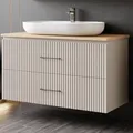 Karen Waschtisch mit Unterschrank Liana | Keramikwaschbecken | Unterschrank | Badmöbel | Aufsatzwaschbecken | Konsolenwaschtisch | Elegant | Badezimmer | Riffeloptik (Liana 100 mit Konsole Eiche)