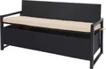 Poly-Rattan 3er Sitzbank HWC-F39, Gartenbank Truhenbank, Staufach Aufbewahrung Sitzkissen anthrazit, Kissen beige