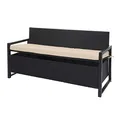 Mendler Poly-Rattan 3er Sitzbank HWC-F39, Gartenbank Truhenbank, Staufach Aufbewahrung Sitzkissen - anthrazit, Kissen beige