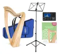 Classic Cantabile H-22 Keltische Harfe Set - Celtic Harp mit Halbtonmechanik - 22 Saiten - In Es-Dur gestimmt - inkl. Tasche, Schule, Notenständer und Stimmgerät & 2 Stimmschlüssel - Höhe: 83,5 cm