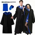 Kitimi BlueM Magic Robe, Umhang, 5PCS Zauberer Cosplay Kostüm für Erwachsene, with Cape, Magic Wand, Glasses, Scarf, Tie, Halloween Wizard Costume for Cosplay, Carnival, Fancy Dress, Blau.
