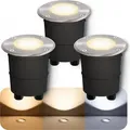 3er Set MARNE LED Bodeneinbauleuchte dimmbar für Aussen IP67 - mit LED GU10 6W drei einstellbaren Lichtfarben 3CCT - runder Bodenstrahler gebürstet