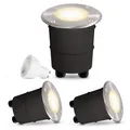 3x Bodenstrahler MARNE rund silber gebürstet mit 7W LED GU10 warmweiß dimmbar