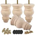Btowin 12cm Unfinished Holz Möbelfüße, 4 Stück Unlackiert Round Spindel Massivholz Tischbeine Kugelfüße mit M8 Bolzen & Montageplatten & Schrauben für Sofa Couch Stuhl Ottomane Schrank