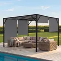 Pergola Baia, Garten Pavillon Terrassenüberdachung, stabiles 6cm-Stahl-Gestell + Schiebedach grau 4x4m