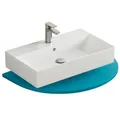 Aqua Bagno Waschbecken 70 cm eckig, Aufsatzwaschbecken mit Hahnloch & Überlauf, modernes Waschbecken Bad aus Keramik, weiß Hochglanz, dünner Rand, wandhängender Waschtisch für Badezimmer